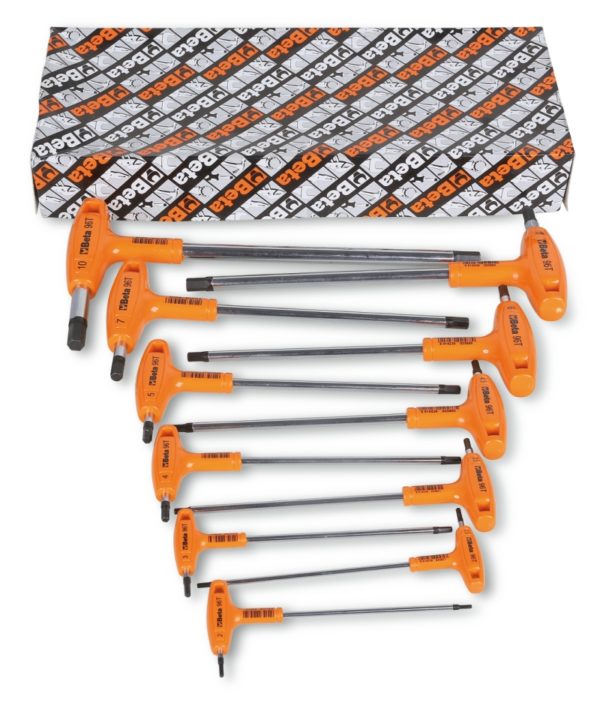 Set of offset hexagon key wrenches, with high torque handles chrome-plated
