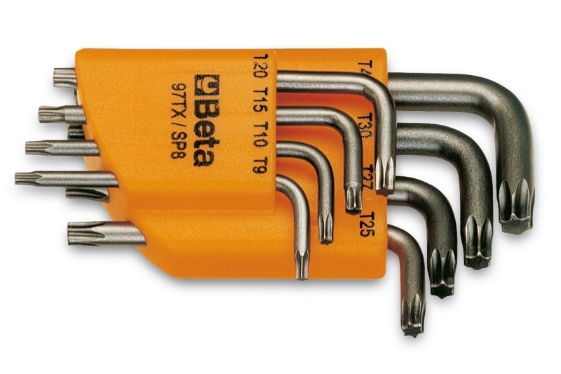 Set of 8 offset key wrenches, for Torx® head screws (item 97TX), with support category image