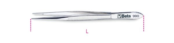 Straight thin knurled point spring tweezers made from stainless steel bright finish