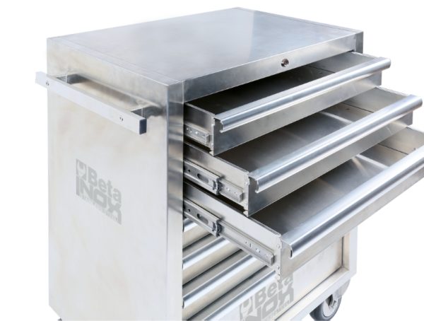 Mobile roller cab with seven drawers, made entirely of stainless steel, Non-marking wheels - Image 2