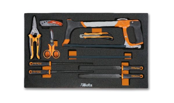 Foam tray with files and cutting tools