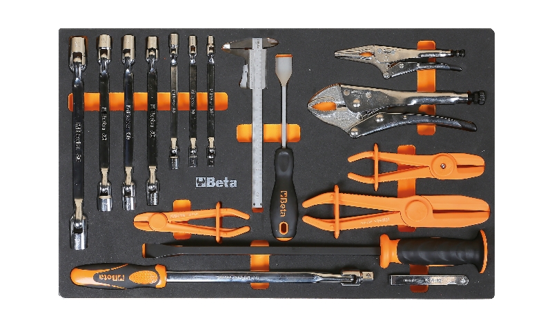 Foam tray with swivel end socket wrenches, pliers and measuring tools category image