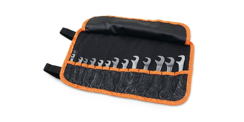 ​​Set of 13 small double open end wrenches in roll-up wallet made of durable polyester category image