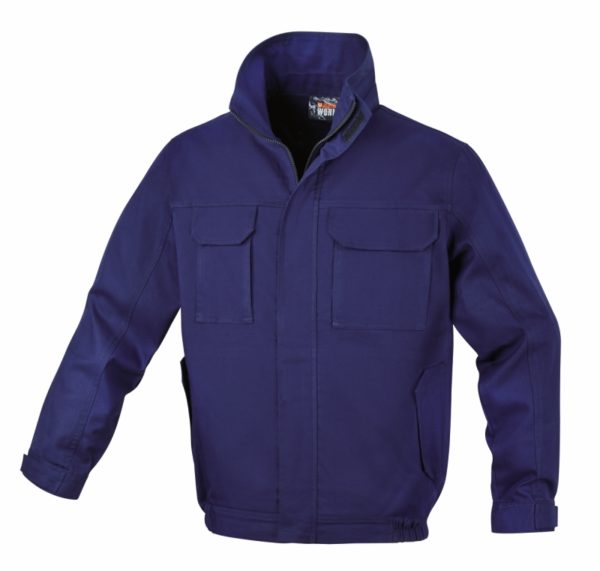 Multi-protection work jacket, T/C twill 250 g/m2, blue, for protection from heat, flames, electric arc effects, welding hazards and chemicals