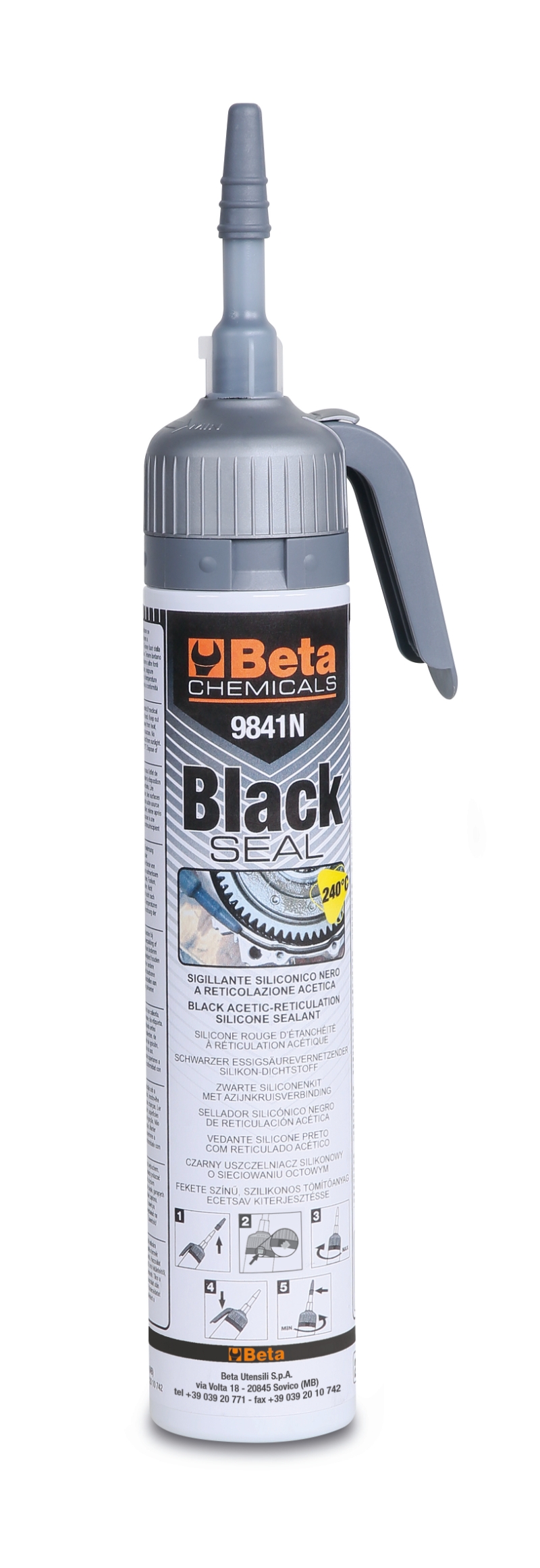 ​Black acetic-reticulation silicone sealant, resistant to high temperatures, with convenient pressure dispenser (pressure pack) category image