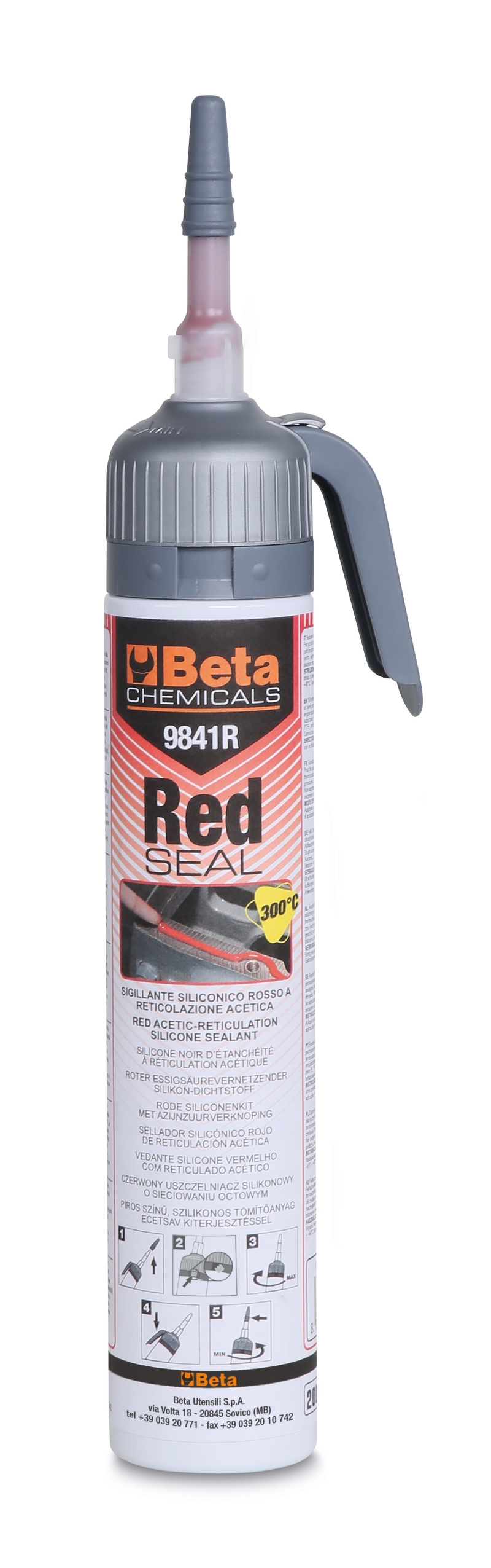 ​Red acetic-reticulation silicone sealant, resistant to high temperatures, with convenient pressure dispenser (pressure pack) category image