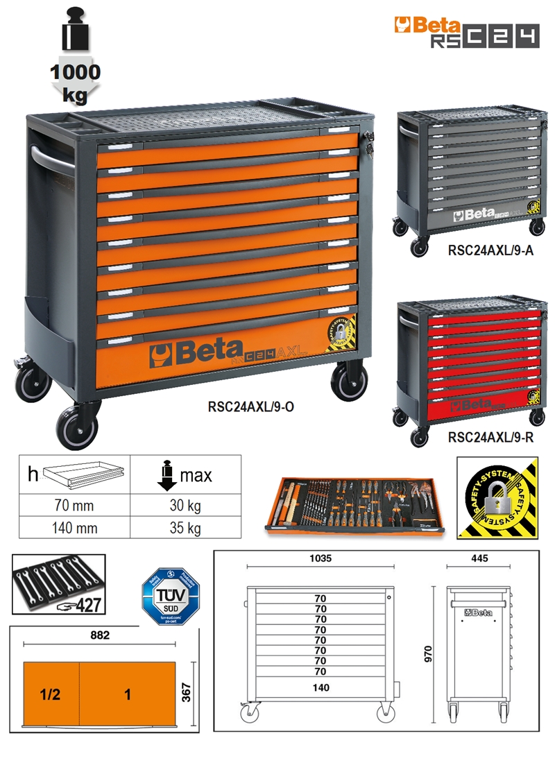 Mobile roller cab with 9 drawers,  with anti-tilt system,  long model category image